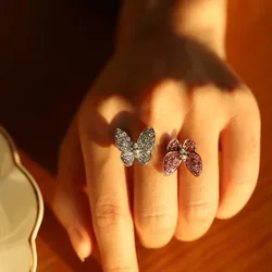 2024 Fashion Design Luxury Brand Elegant Double Butterfly Rings Exquisite Micro CZ Ladies Daily Ring Platinum Plating Jewelry