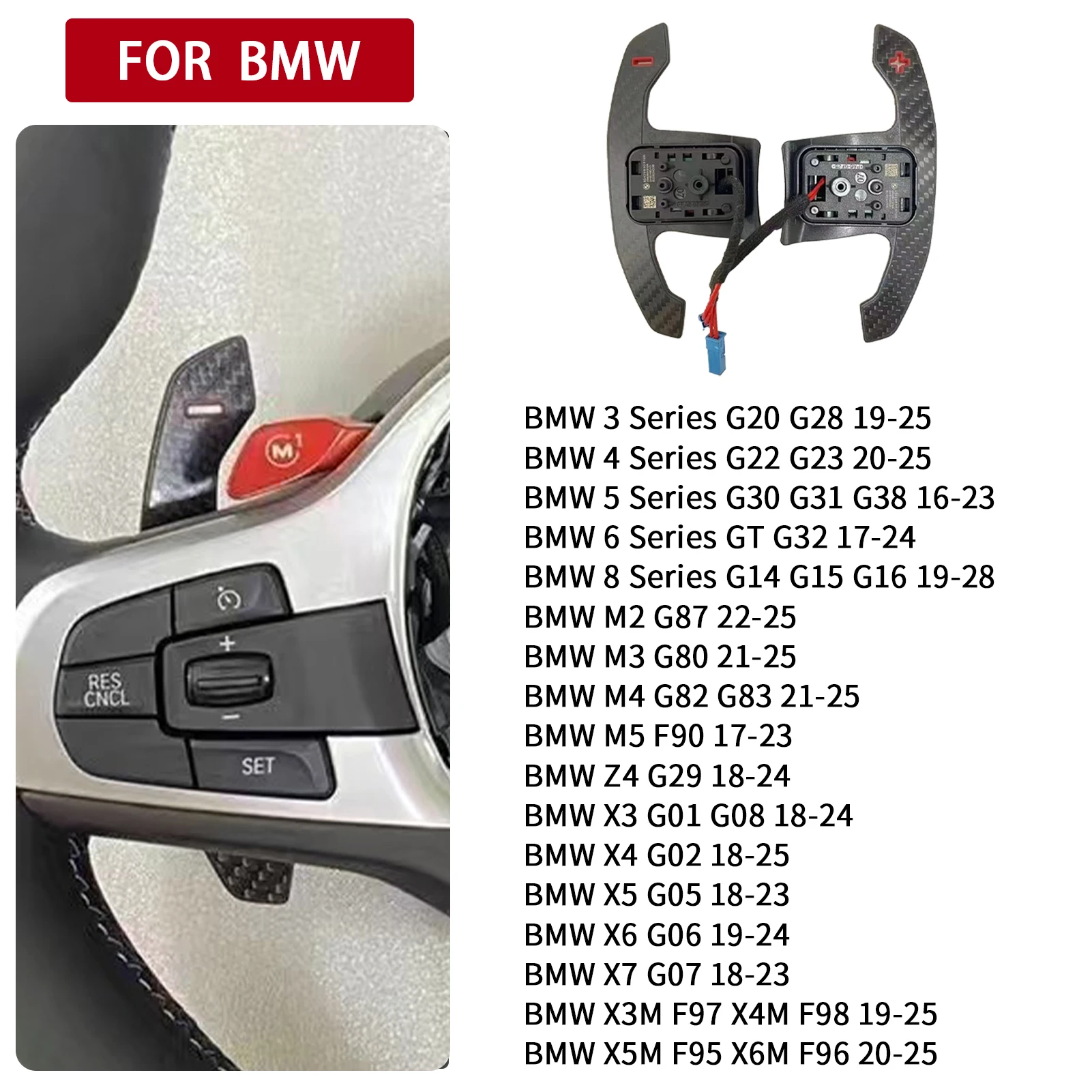 

For BMW 1-4 series f20 f21 f30 f22 f80 g20 g30 g80 Magnetic Carbon Fiber Steering Wheel Paddle Shifter Extensions