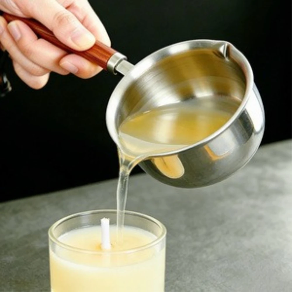 2pcs Wooden Handle Wax Melting Pot & Stirring Spoon Set Thickened DIY Candle Making Tools Home Handmade Wax Craft Accessories