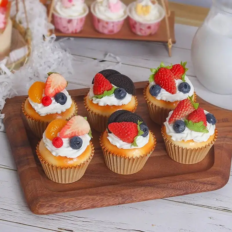 6 uds Cupcake falso pastel Artificial postre exhibición simulación modelo de comida Destop hogar accesorios de boda decoración