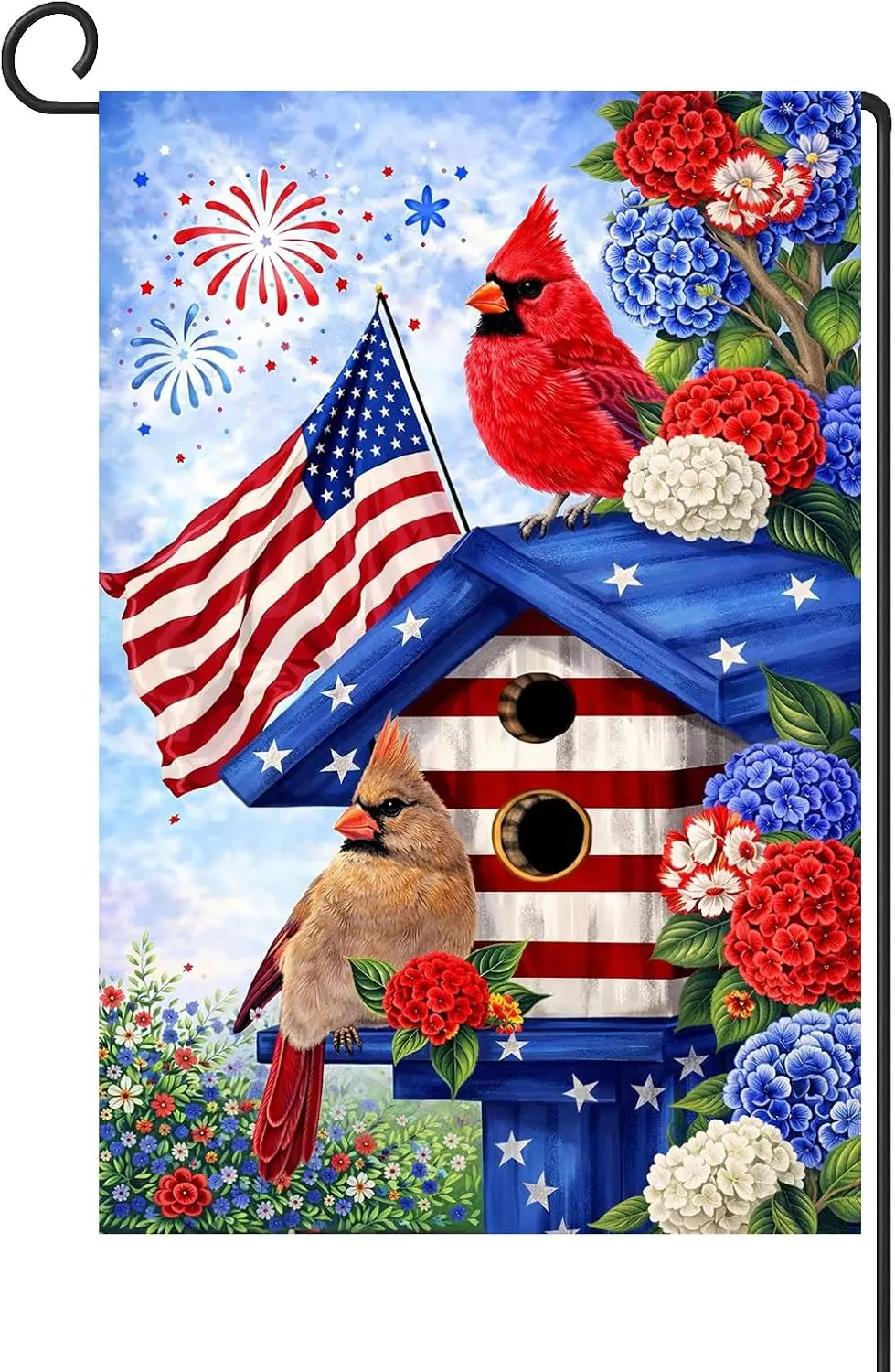 Cardinal Patriotic Garden Flag 12x18 Inch, Red Birdhouse American Anniversary 250 Flags 1776-2026 Memorial Day & 4th of  AAS