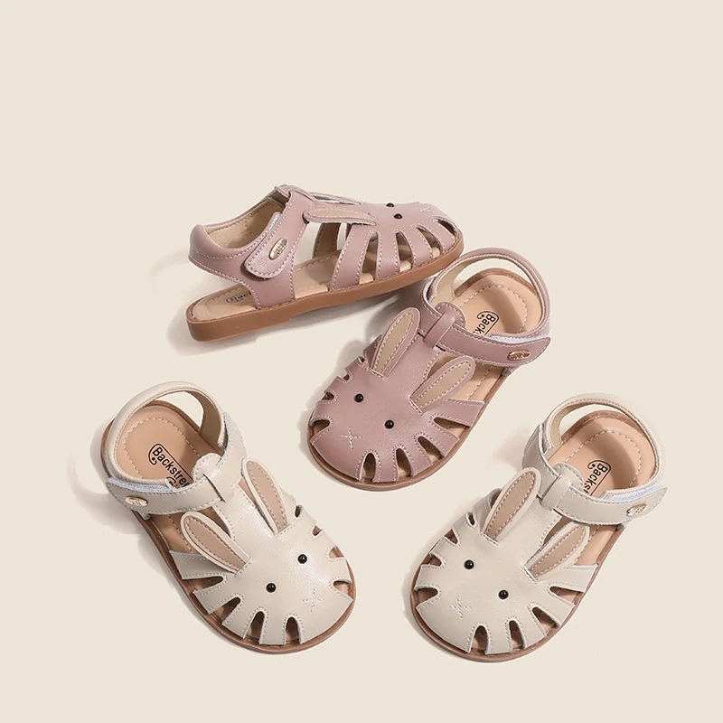 Cartoon Rabbit Girls Sandals Genuine Leather Baby Boys Beach Sandals Summer Soft Cowhide Children\'s Casual Shoes Little Kids