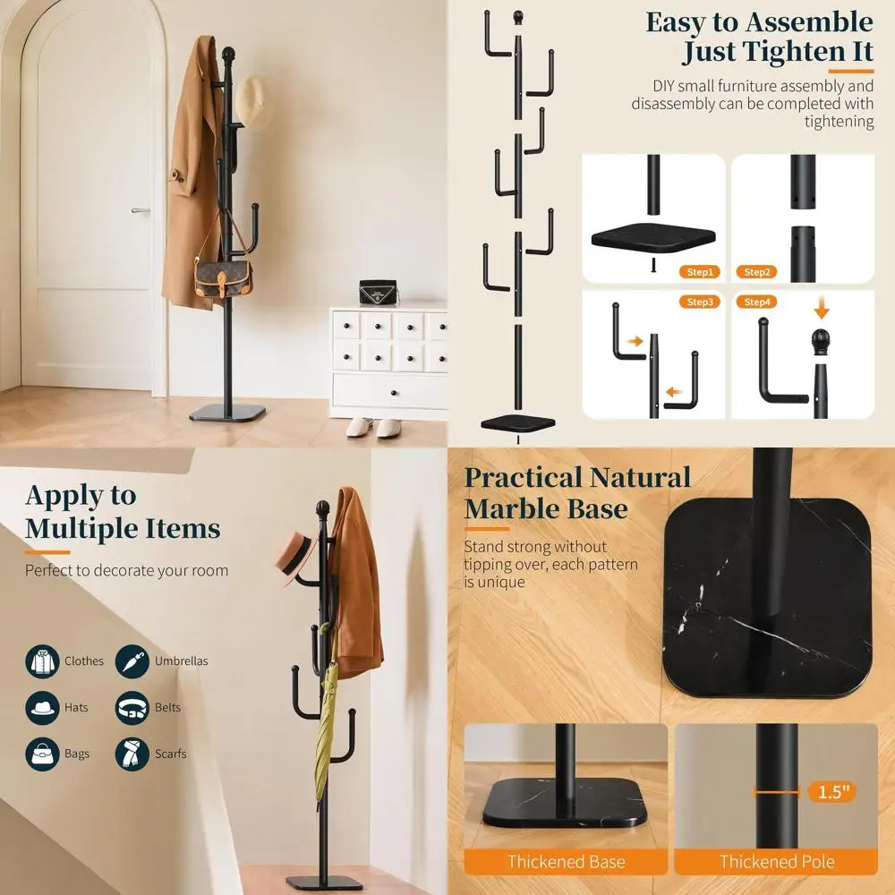 

Вешалка для одежды в форме кактуса с 6 крючками и основанием из натурального мрамора для прихожей, коридора или дома