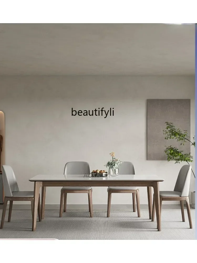 

xz1Stone Plate Dining Table Solid Wood Walnut Modern Simple Home Small Apartment Rectangular Dining Table and Chair