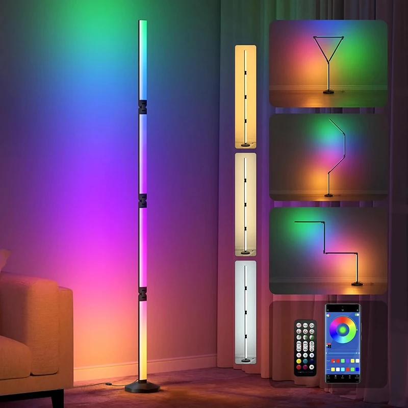 Smart Foldable DIY Stylish Ambient Floor Lamp with Bluetooth, WiFi, Voice Control, and RGB Rhythmic Lighting