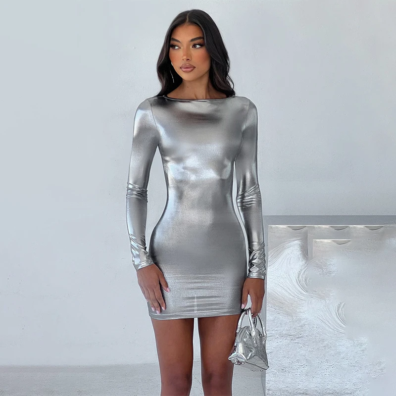 LangMao Sparkle Glitter Slim Bodycon Jurk Vrouwen Mini 2023 Jurk Backless Feestjurken Vestidos   --------   Casual