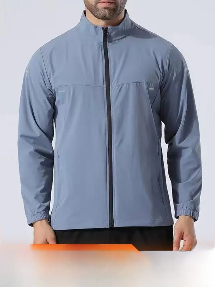 Outdoor Fitness Men's Jacket Reflective Quick Dry Stand Collar Protective Coat Nylon Spandex Running Training Outerwear