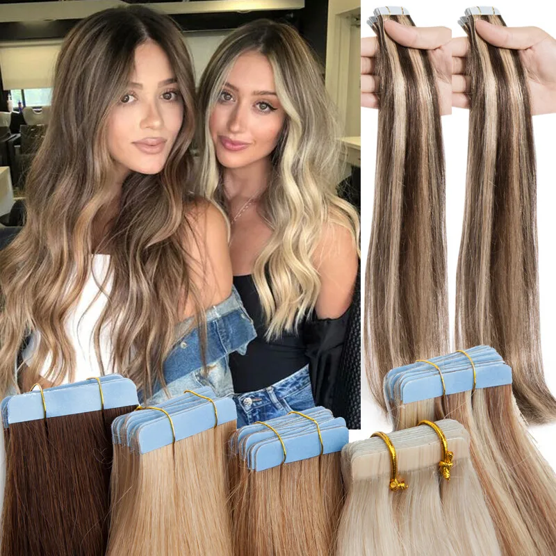 

20pcs Human Hair Tape Extensions Remy 12-26 inch Ultra Thin Weft For Quick And Easy Volume Boost
