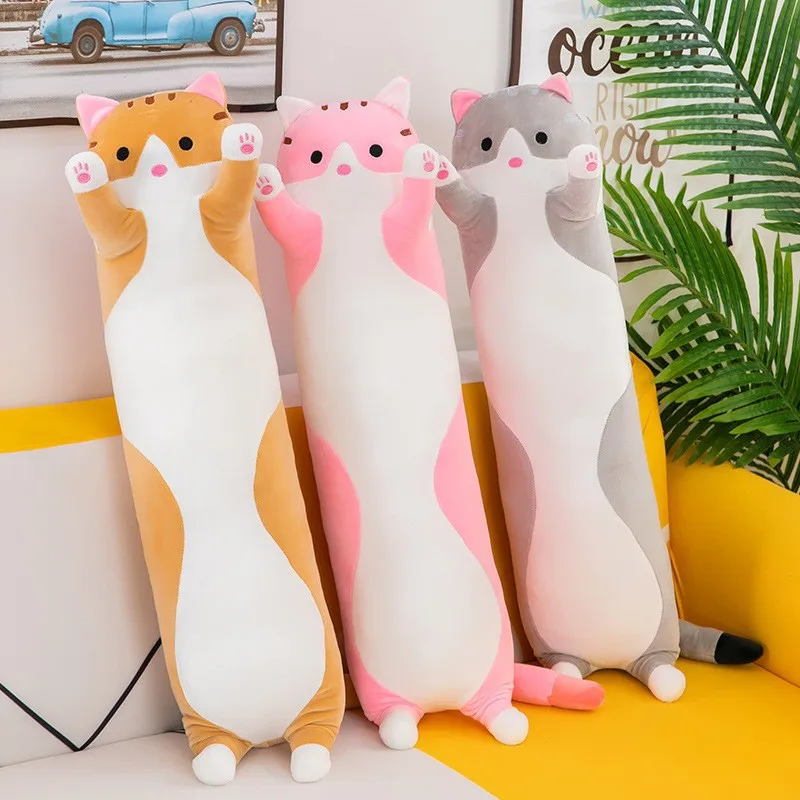 Cute Cat Plush Toy Long Pink Brown Grey Sleeping Cats Leg Pillow Squishy Little Animal Doll Appeasing Plushie Gift