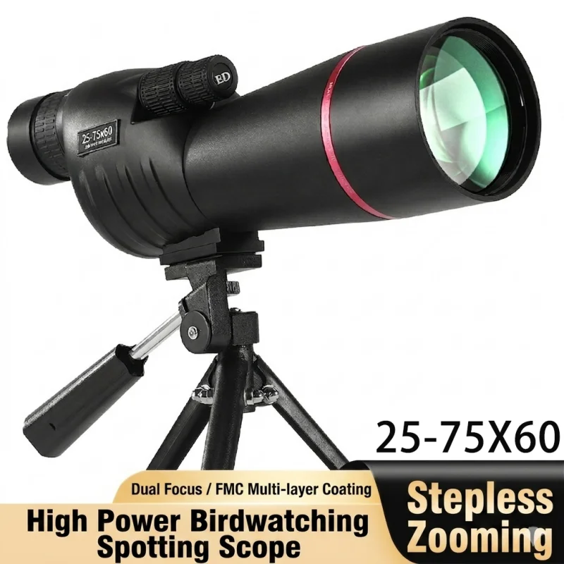 

25-75X60mm Zoom Spotting Scope with Tripod BAK4 Prism FMC Lens Waterproof Monocular Telescope for Bird Watching Target