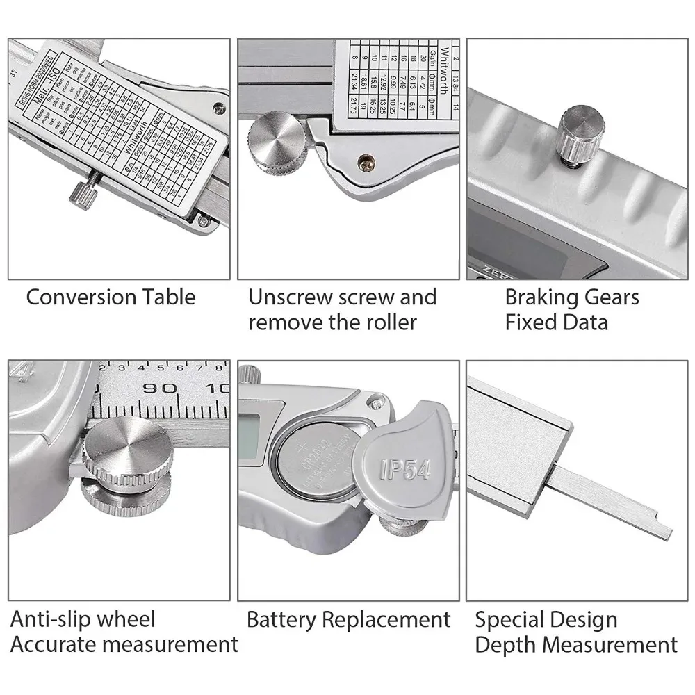 Industrial Level Electronic Digital Caliper 150mm Stainless Steel IP54 Waterproof Oilproof with ABS/INC System Measurement Tools