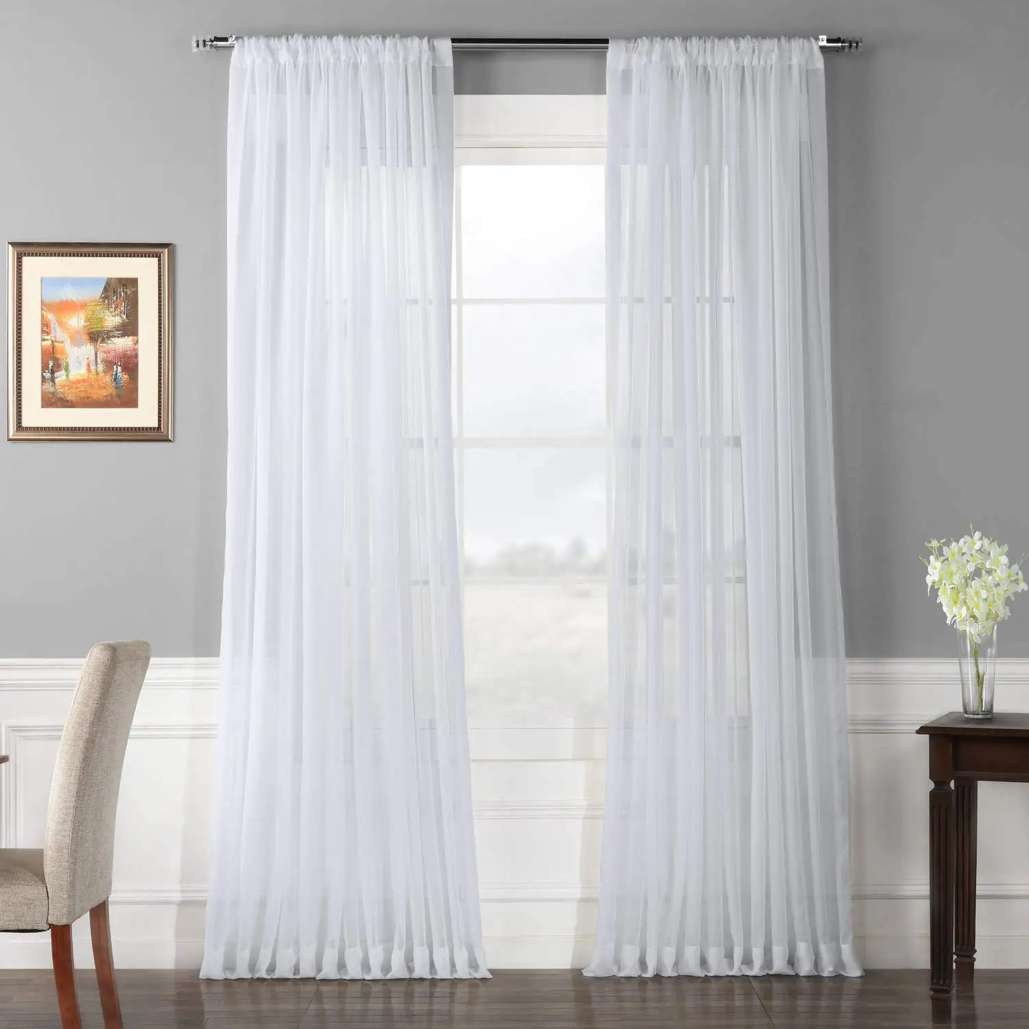 White Curtains Extra Wide Voile Poly Sheer Curtain, Light & Airy Sheer Panels For Bedroom Living Room Patio Glass Door