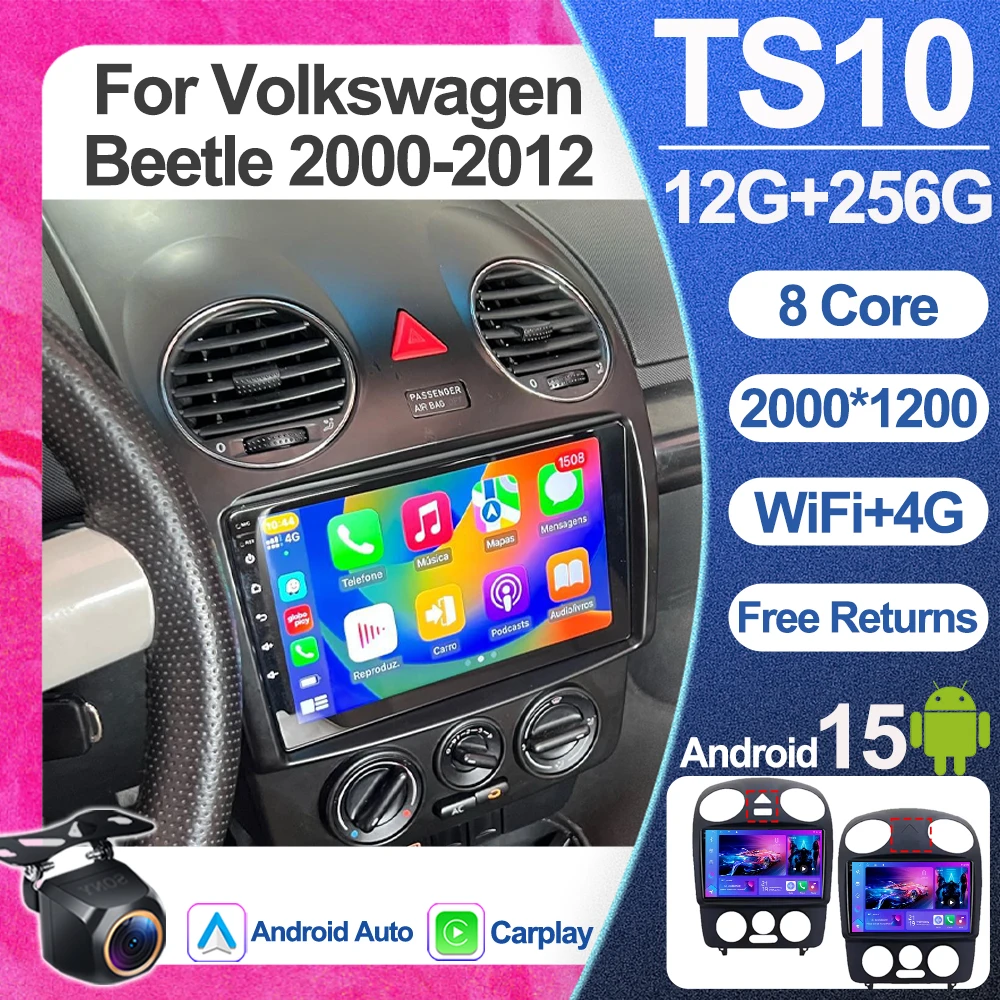 Para Volkswagen Beetle 2000-2012, Android 16, Carplay, Cámara 360, Unidad Principal, Wifi, GPS, Radio Multimedia para Auto, Reproductor de Audio DSP, Wifi 5G