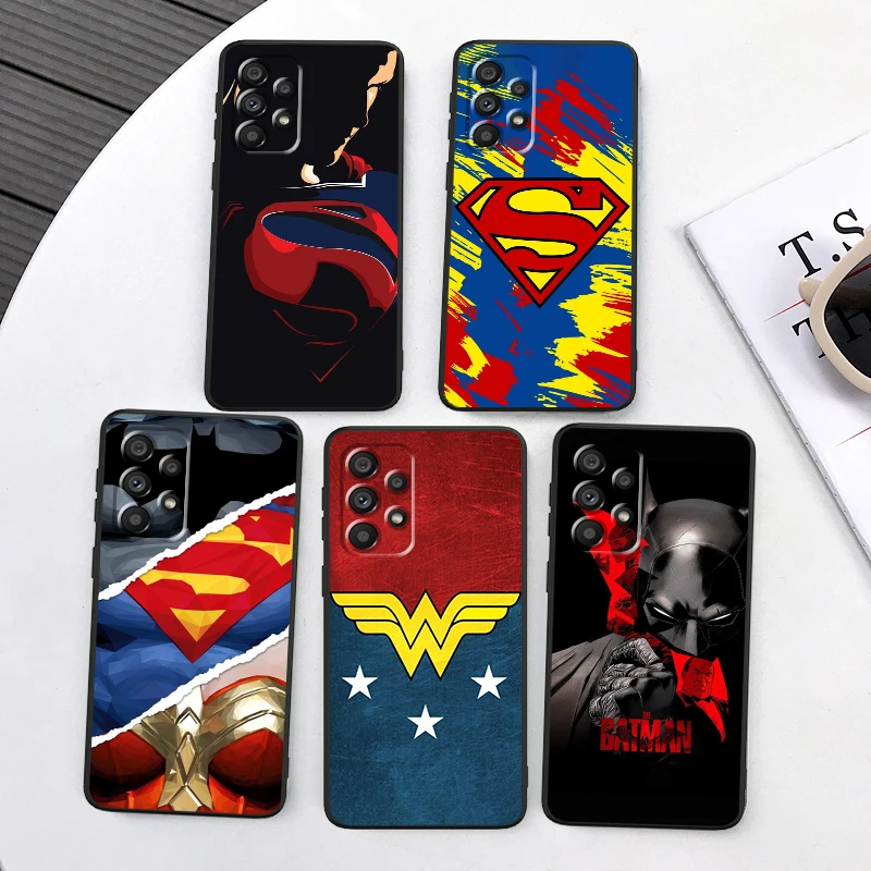 Super-mans B-Batmans Logo For Samsung A53 A52 A33 A32 A51 A71 A21S A13 A73 A55 A22 A23 A35 A72 A54 A12 5G Black TPU Phone Case