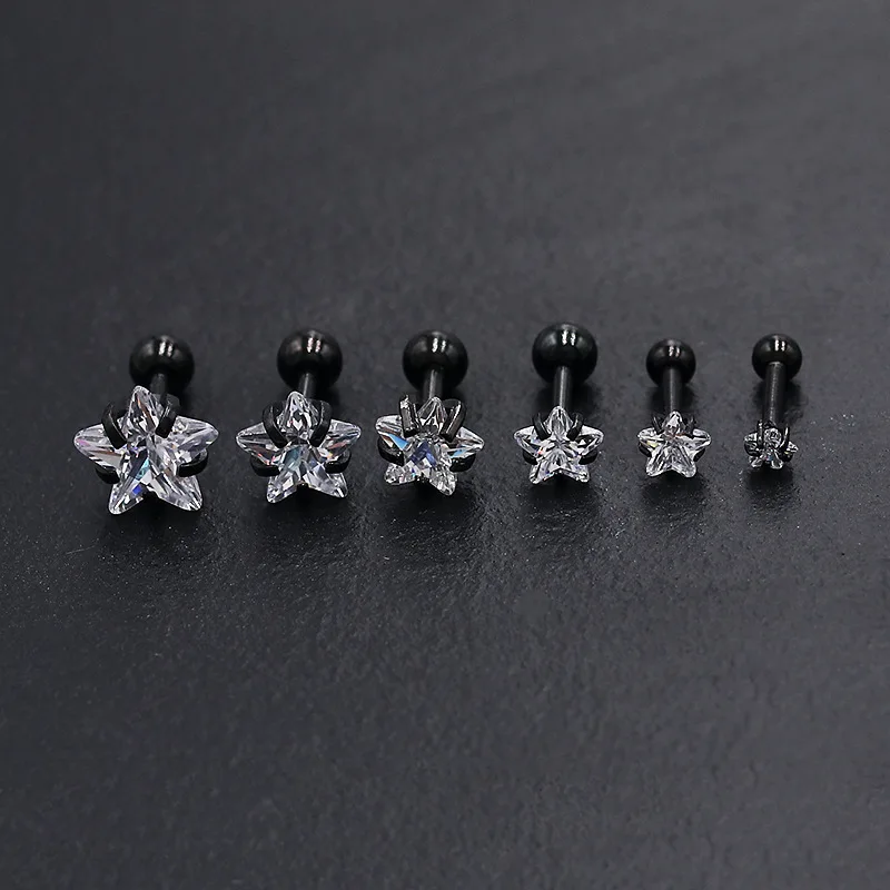 Stainless Steel Thick 1.2*6Mm Ball Sleep Without Picking Five-Pointed Star Zircon Ear Bone Nail Cochlear Small Ear Stud