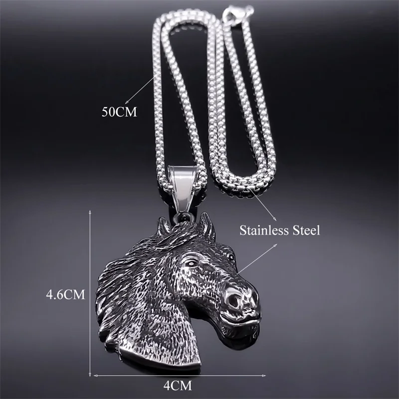 Retro Horses Chain Necklace Stainless Steel Silver Color Animals Pendant for Man Boyfriend Jewelry colar masculino NZZ374S02