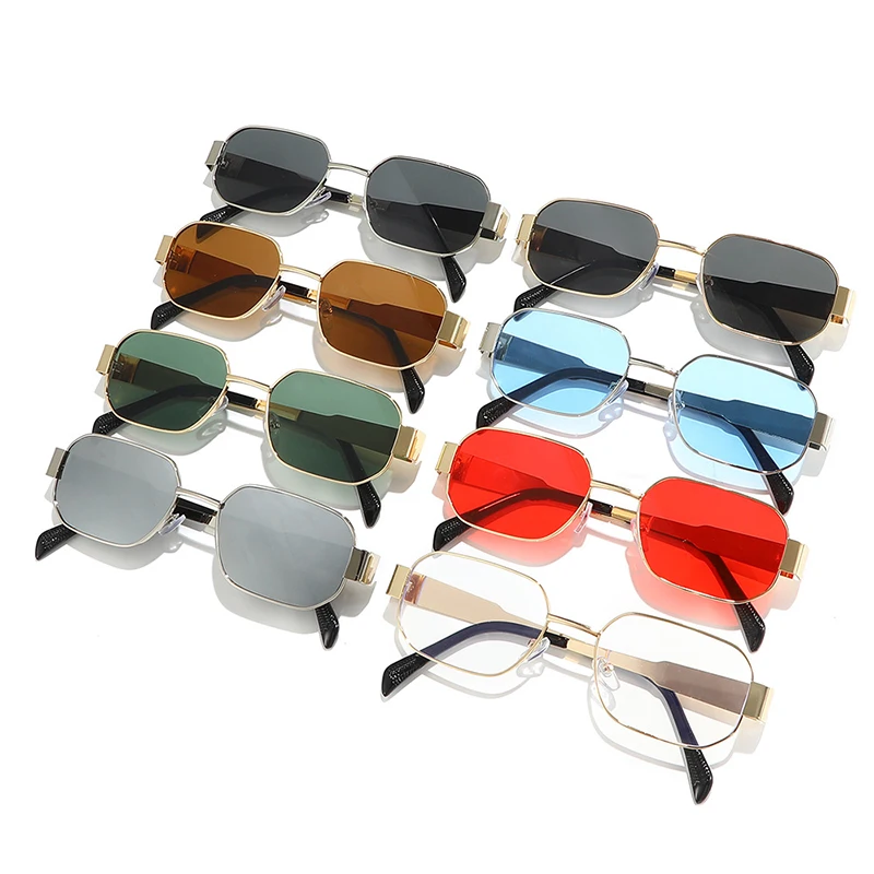 SO&EI Retro Polygon Square Metal Frame Women Sunglasses Fashion Clear Candy Color Lens Shades UV400 Men Punk Sun Glasses