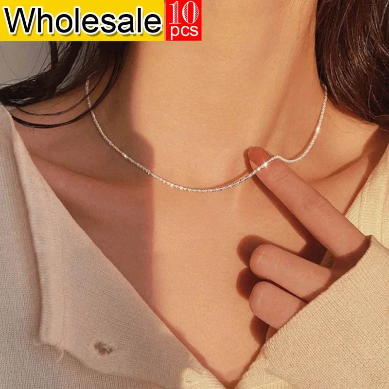 

Stainless Steel Jewelry Long Chain 10PCS Shiny Women Necklace Choker Fashion Jewelry Silver Color No Fade Wedding Gift