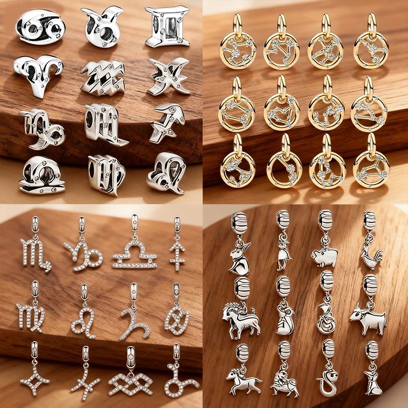 

Hot Sale 925 Silver-Plated Sparkling 12 Constellation Series Pendant Dangle Charm Beads Fit Original Women Bracelet Jewelry Gift