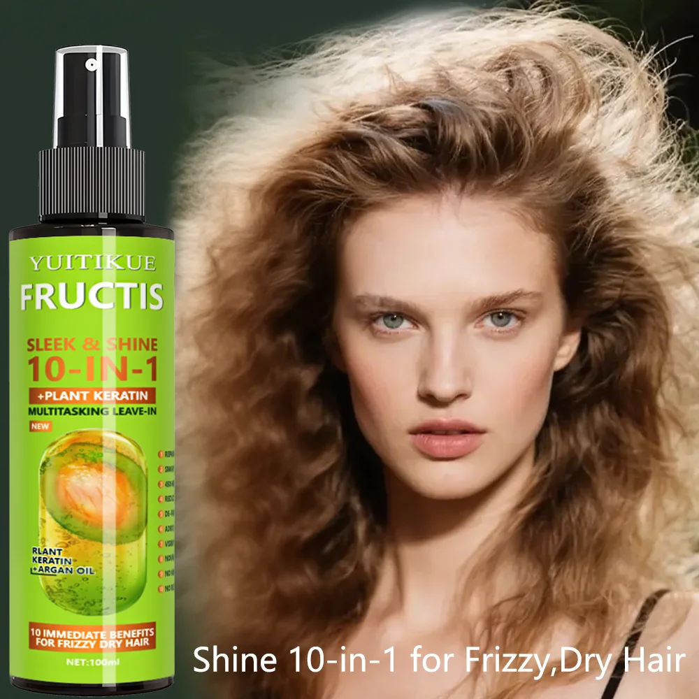 10-in-1 Hair Spray, Containing Plant Keratin, Offers 10 Major Benefits for Dry and Frizzy Hair, Including Repair and Smoothing.