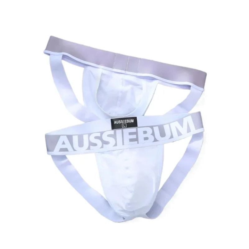 New men\'s low rise double thong pure cotton seamless butt lift U convex sex thong AUSSIEBUM