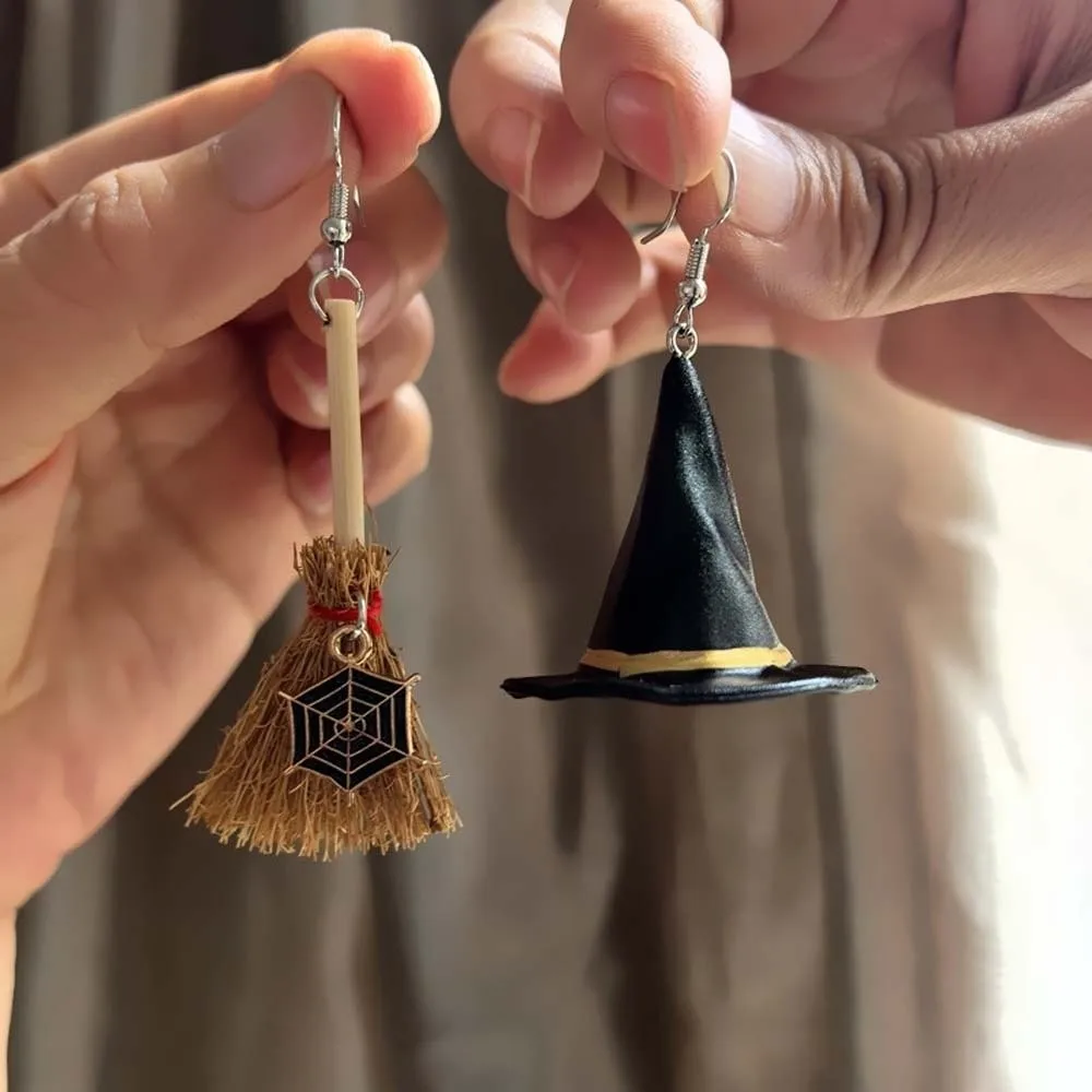 Hook Closure Halloween Dangle Earrings Lightweight Resin Different Shapes Asymmetric Witch Hat Earrings Individual Package