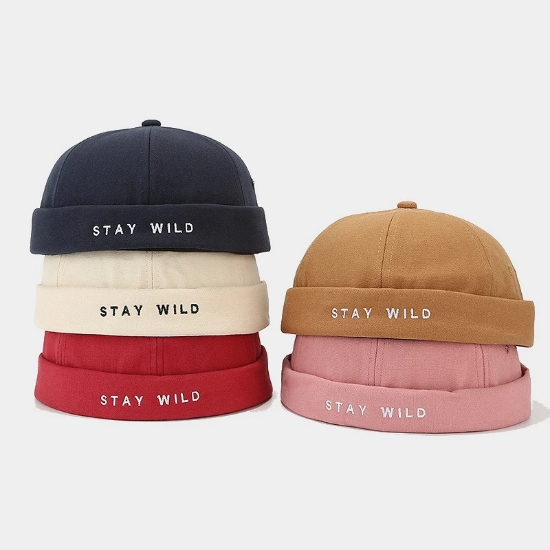 Japanese Art Minimalist Letter Embroidered Skullcap Women Korean Style Trendy Retro Landlord Hat Men Street Hip Hop Cap Unisex