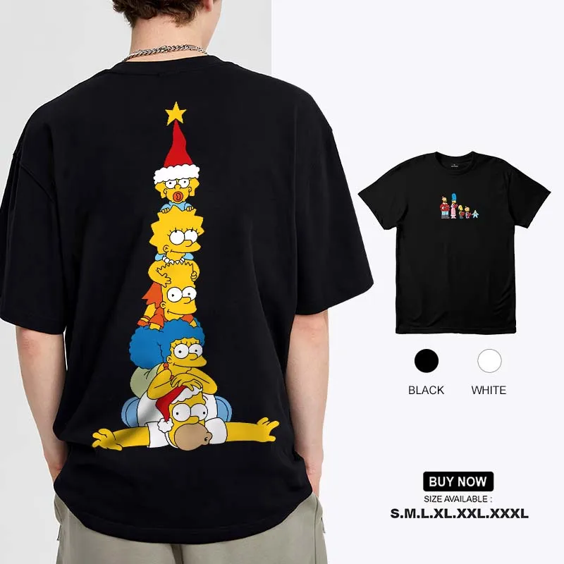 Clothing - Christmas - Simpson - Festival Print Shirts - Unisex T-shirts Round Neck Cotton Men Women Present Tops Brand