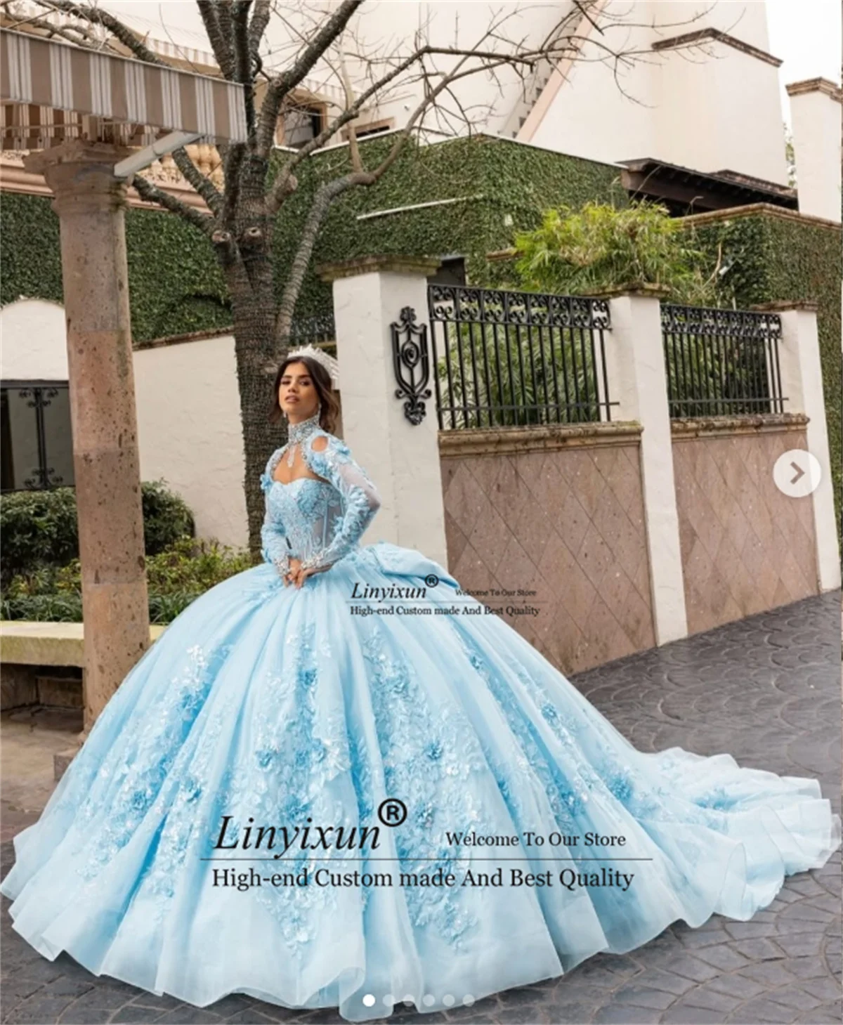 

Mexican Ball Gown Quinceanera Dress With Cape Sleeves 3D Floars Applique Lace Birthday Customized Sweet 16 Vestidos De 15 Anos