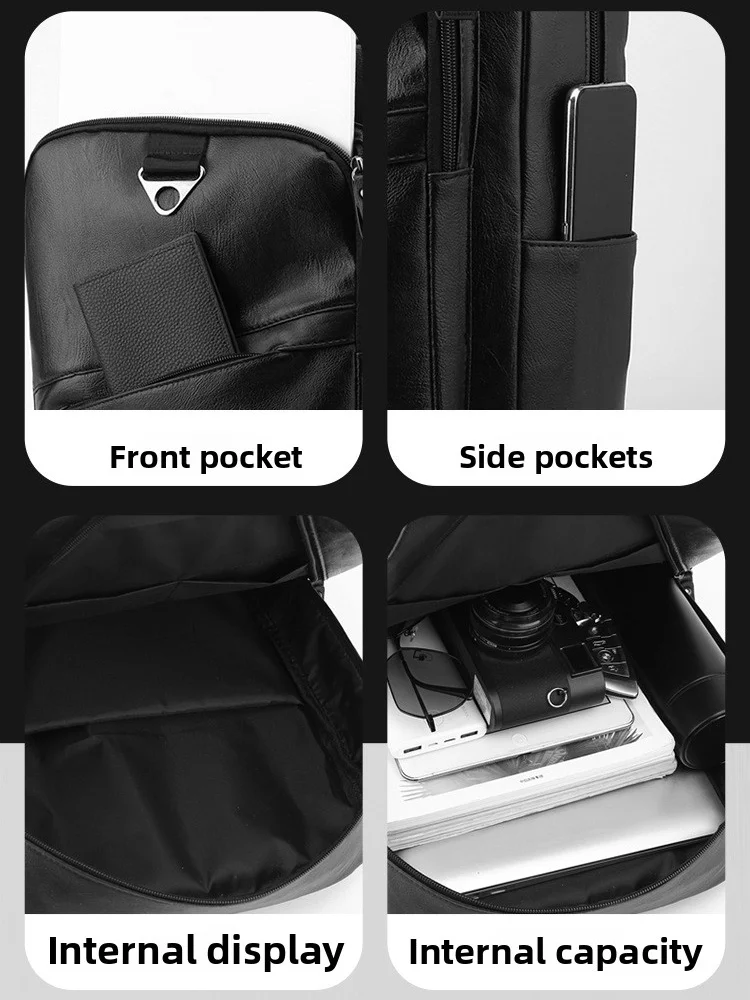 New Business PU Leather Men's Backpack, Multi-functional Waterproof Computer Bag, Simple and Large-capacity Student Schoolbag