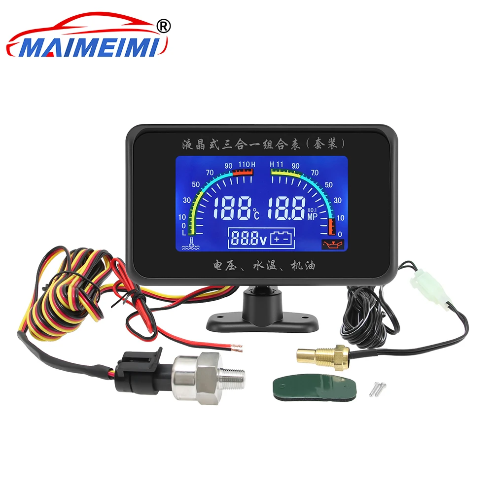 

Multi functional digital 3 IN 1 Car Gauge Oil Pressure + Voltmeter + Water Temperature for 12v/24v Truck Car