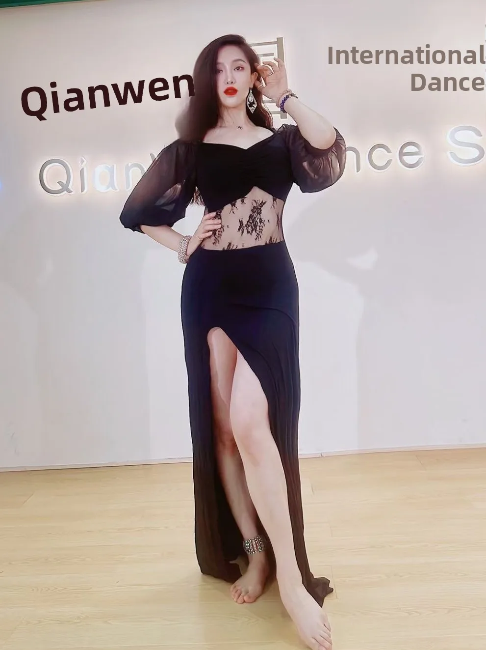 فستان تدريب الرقص الشرقي من الدانتيل الأبيض، زي أداء الرقص الشرقي الجديد لربيع وصيف، ملابس رياضية للياقة البدنية واليوجا للنساء #2