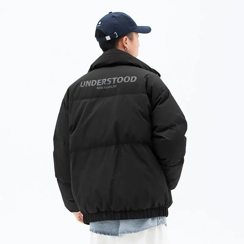 

Japanese Men's Winter Cotton Coat 2024 Bread Sle Loose Fit Mid-Length Zipper Closure Side S kets Straight Hem Design