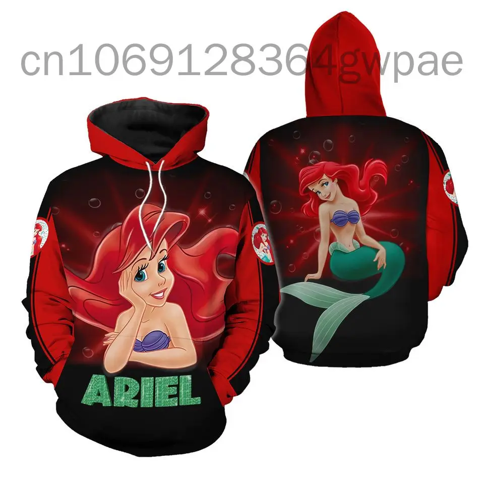 The Little Mermaid Ariel 3D Hoodie Men\'s Womens Casual Sports Pullover Hoodie Disney 3D Hoodie Fashion Oversized Sweatshirt