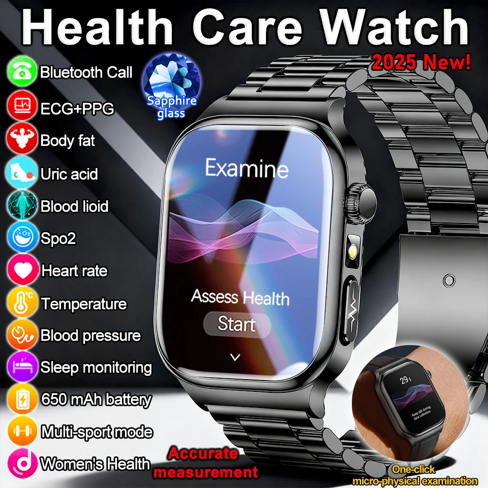 

2025 New Five organ examination Health Care Smart Watch Men ECG+PPG Uric Acid Blood Fat Bluetooth Call Sports tracker Smartwatch