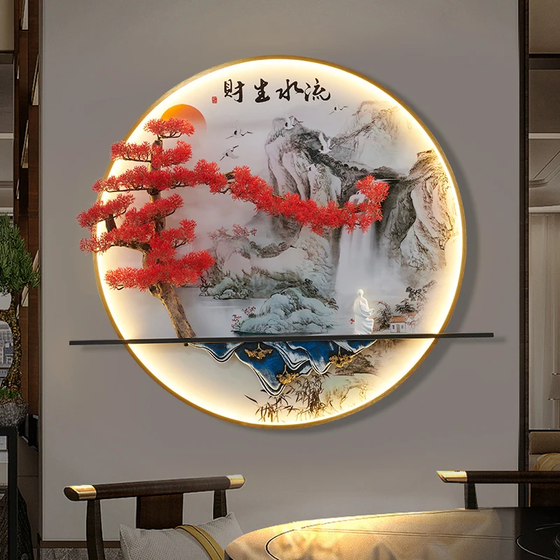 Imagem -02 - Abril-chinese Pine Landscape Mural Sconces Lamp Modern Wall Picture Luz Interior Creative Led Casa Viver Quarto Estudo