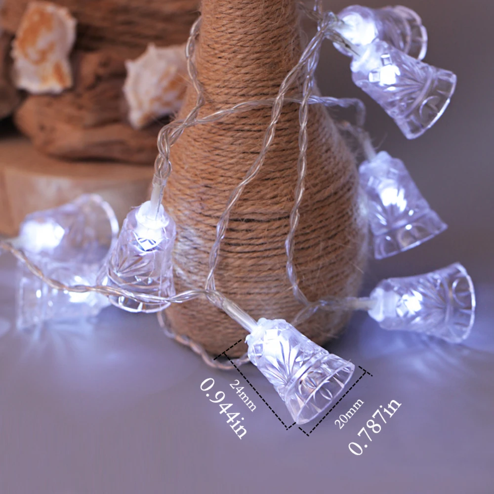 Guirxiété de mini cloches de Noël LED, lumières dégradées, guirlandes lumineuses, fête de Noël à piles, décoration d\'arbre pour la maison, 1.5m, 3m,