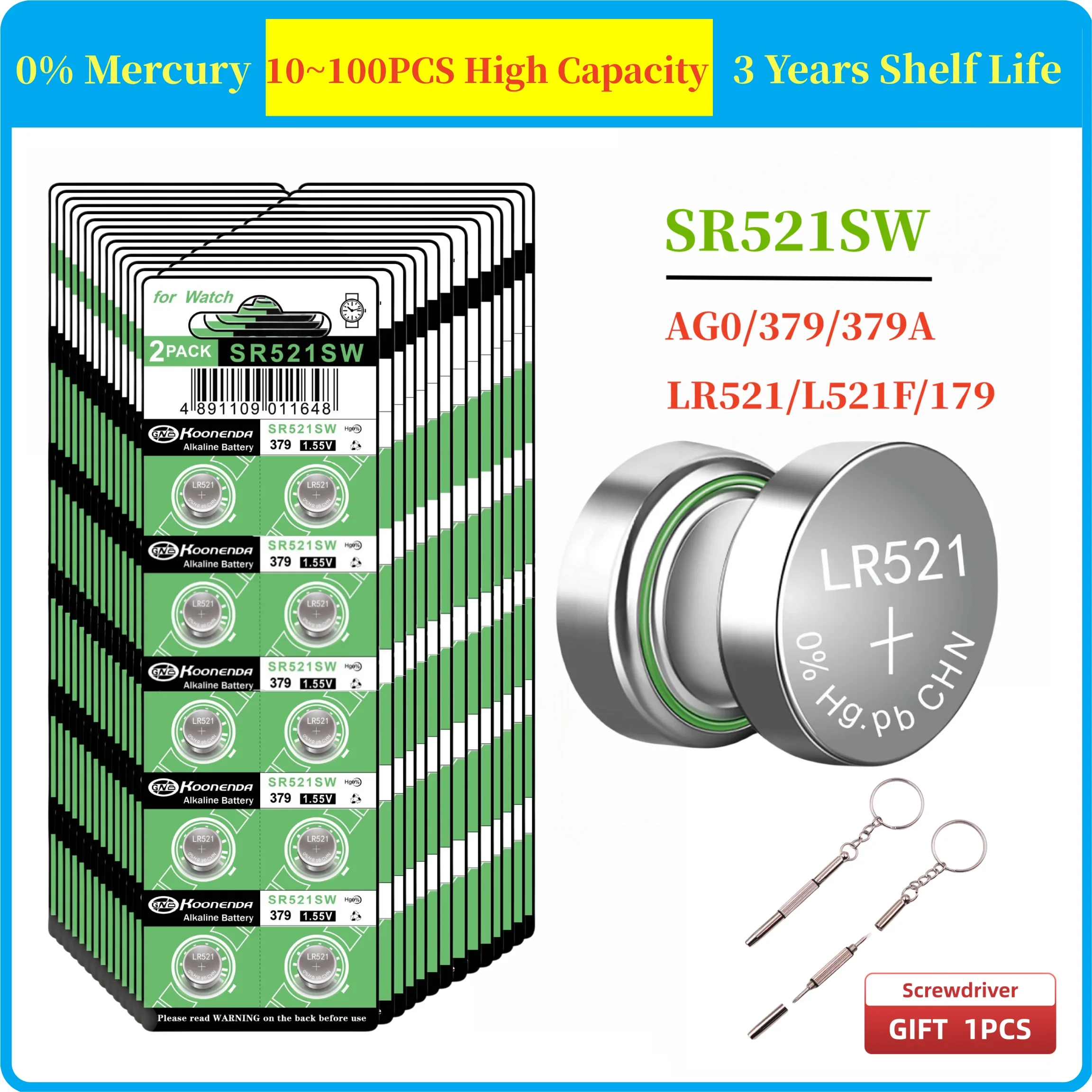 

2PCS-50PCS LR521 AG0 Button Batteries SR521SW 379A 379 179 D379 SR63 1.5V Alkaline Coin Cell Silver OxideWatch Battery