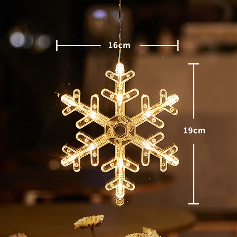 Christmas Decoration LED Light Snowflake Hanging Suction Cup Light Window Decoration Decoration Home 2023 New Year Decoration