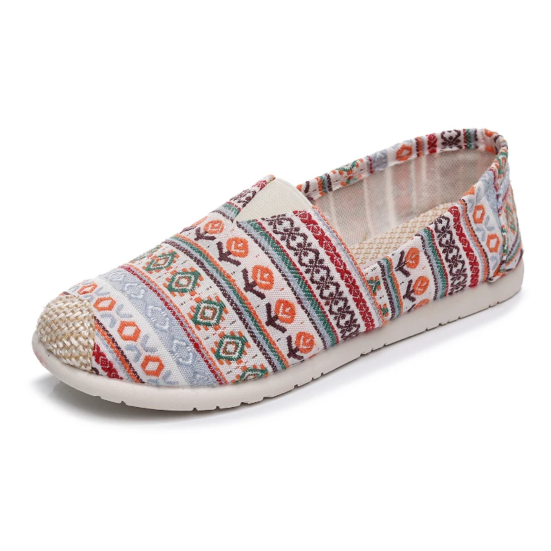 Ladies Casual Comfort Bohemian Slip On Lazy Shoes Female Womens Flat Slip On Canvas Strap Loafers Straw Espadrilles 2023