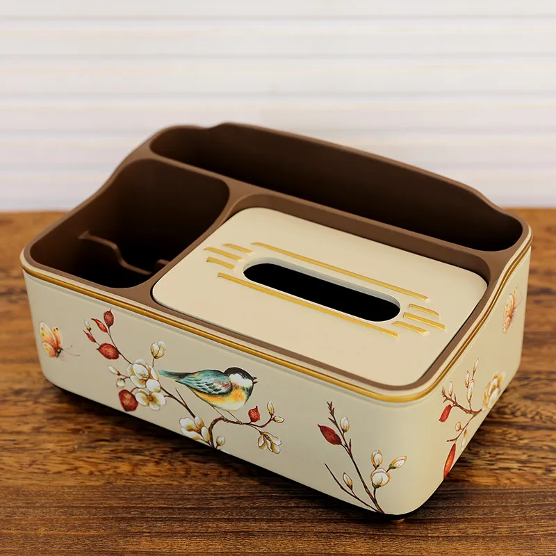 Resin Kitchen Napkin Box,Tissue Rack Holder,Decoration Storage,Remote Control to Store,Multi-function Paper Drawer,Ldyllic Style