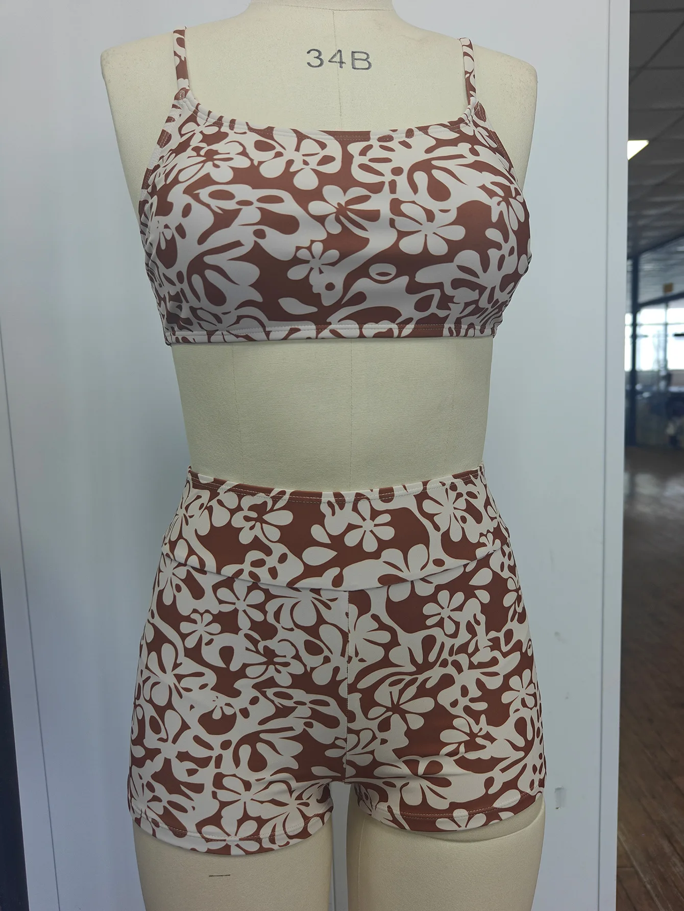 Baju Renang Wanita Dewasa Motif Cetak Penuh, Model Pelangsing, Termal, untuk Liburan Spa, Model Lintas Batas, Set Dua Potong Celana Pendek Motif Bunga