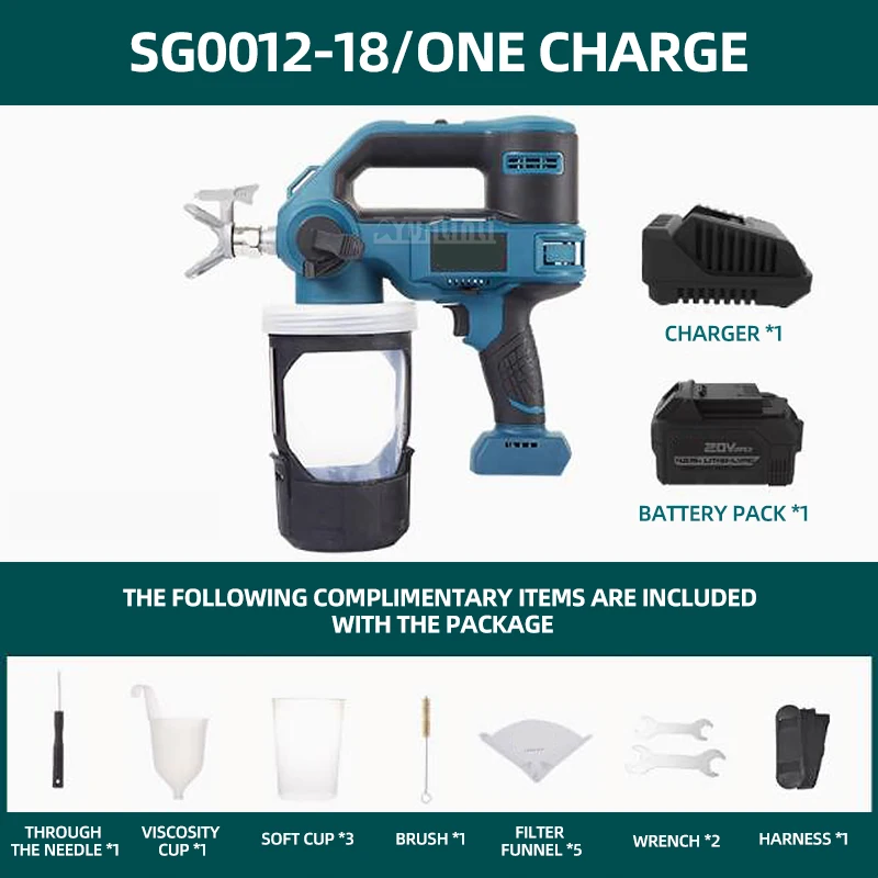 1000ML Electric Spray Gun Lithium Electric Rechargeable Cordless High Pressure Airless Sprayer Paint Tool