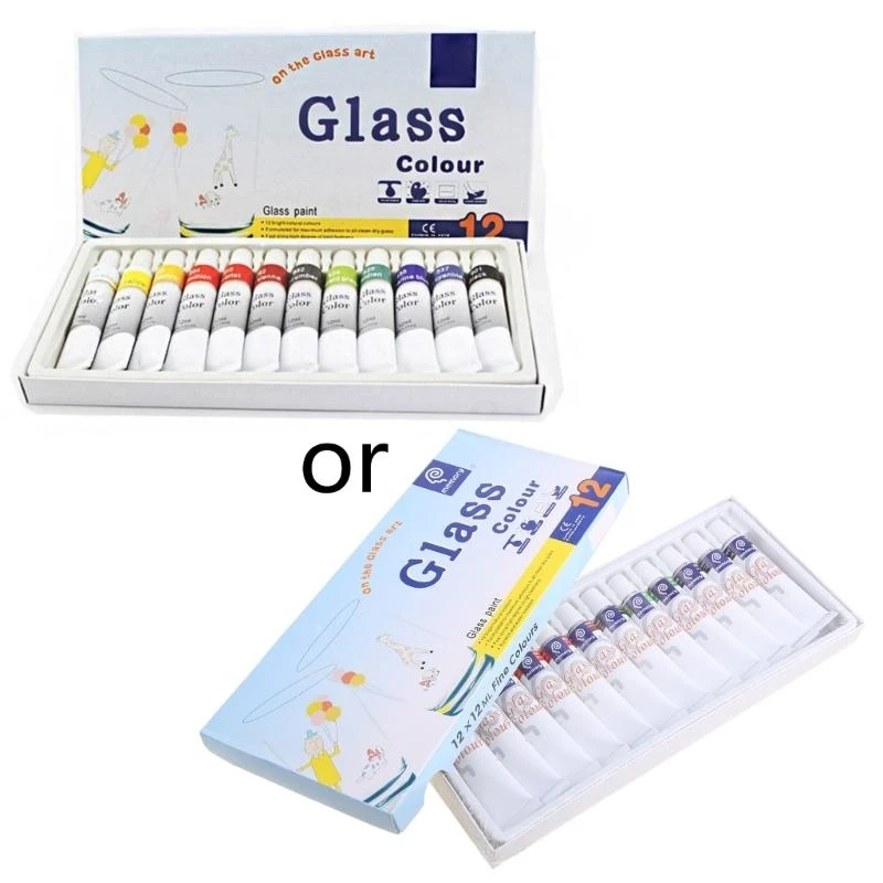 

Y2GD 12ml 12 Color Glass Paint Acrylic Hand Painted Pigments Drawing Tubes Art Supply
