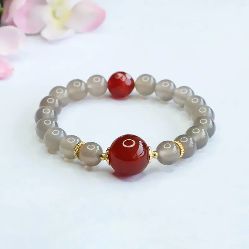 

Natural Smoke Purple Chalcedony Bracelet Red Agate Bracelet Palace Style Jewelry Women's Light Luxury Exquisite Jewelry Bracelet