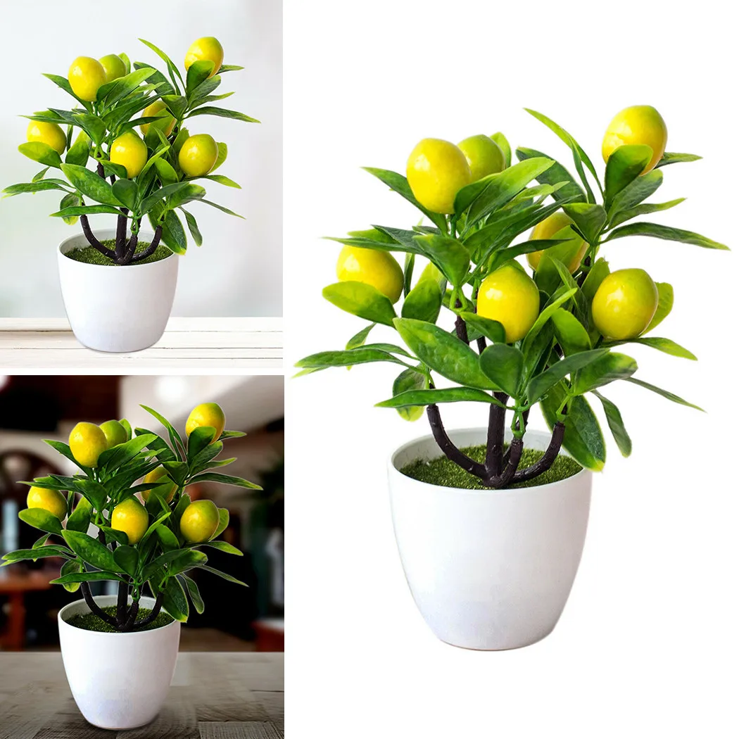 Artificial Potted Flowers Lemon Tree Fake False Plant Ornaments For Outdoor Yard Garden Home Hotel In Pot Decoration