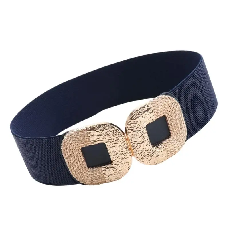 652F Elegant Square Buckles Elastic Waist Belt For Women Dresses Woven Fabric Corset Wide Waiststrap Fashion Accessories