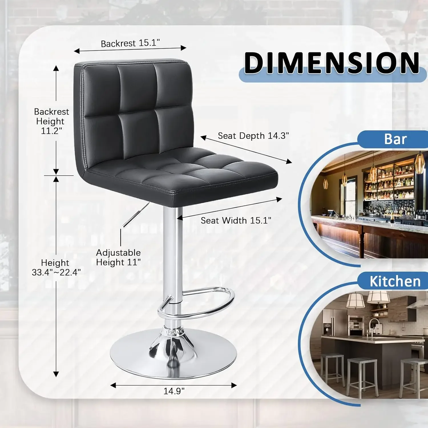 Taburetes de Bar modernos de cuero PU, taburetes de barras giratorias ajustables, taburete de Bar de isla cuadrada de altura Extra con respaldo, Juego de 2