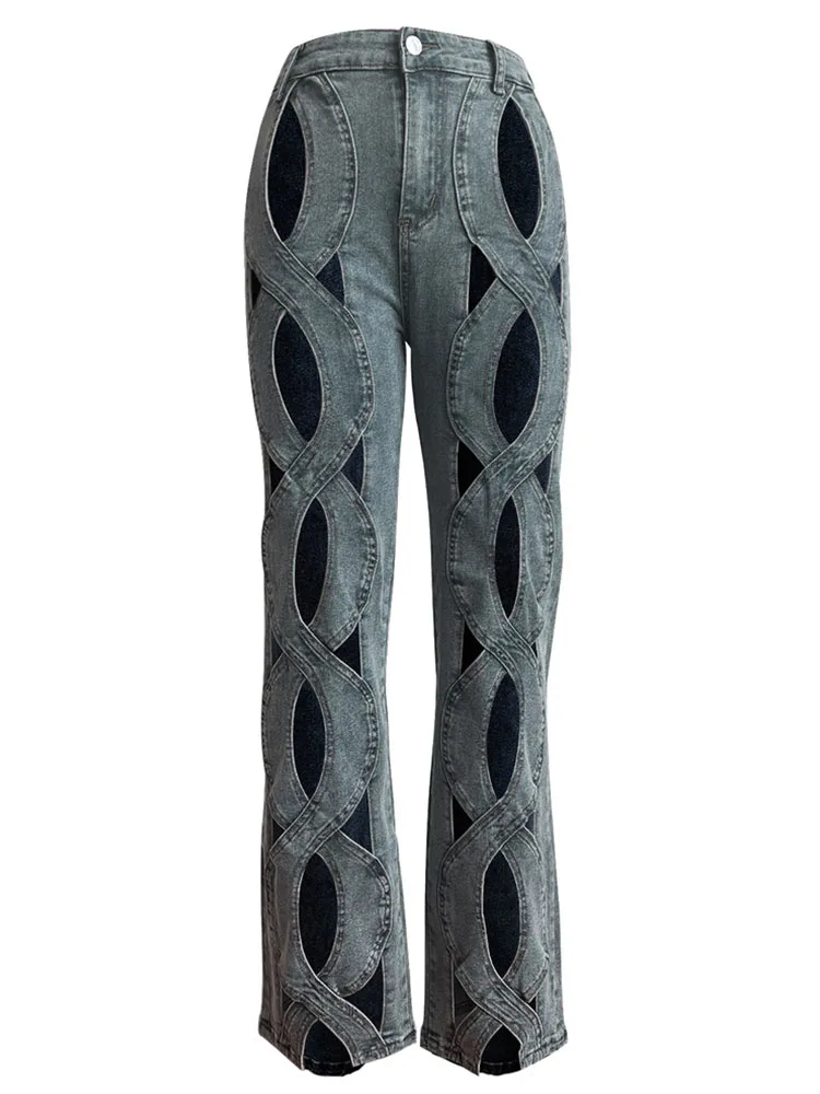 Doyerl Streetwear Hollow Out Y2K Jeans Women Pants Gothic Clothes High Waisted Denim Wide Leg Trousers Pantalones De Mujer
