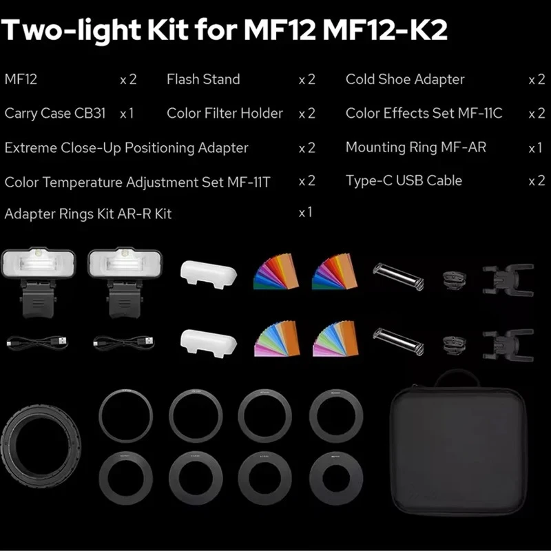 MF12/MF12-K2 Flash TTL Macro Speedlite Flash 2.4 GHz Wireless Control Speedlight for Sony Canon Nikon Fuji Olympus Pentax